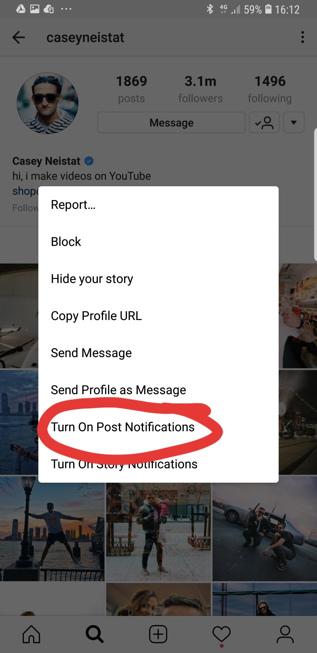 turn on post notifications on Instagram